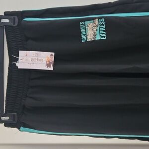 Black Hogwarts Express Track Pants NWT Small Elastic Waist Slytherin Wide Leg